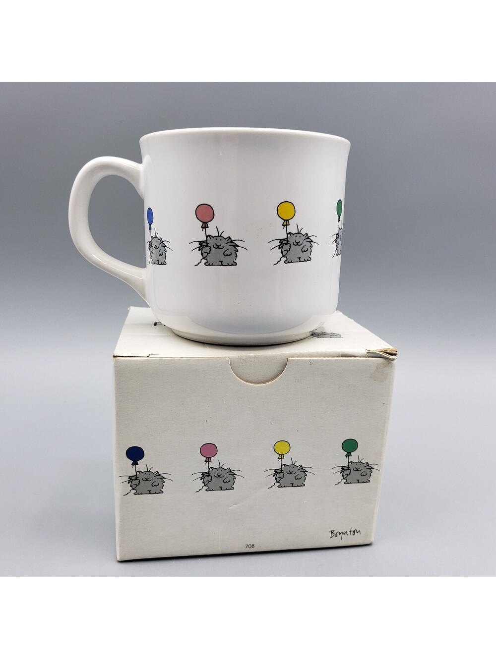 Boynton Coffee Mug In Box Cat with Balloons #708 Ceramic Japan Tea Cup Kitten